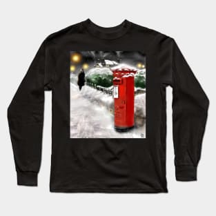 Traditional Christmas Illustration: Red Post Box in Snow Long Sleeve T-Shirt